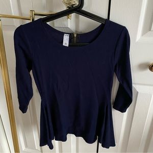 Navy Blue 3/4 Sleeve Peplum Top